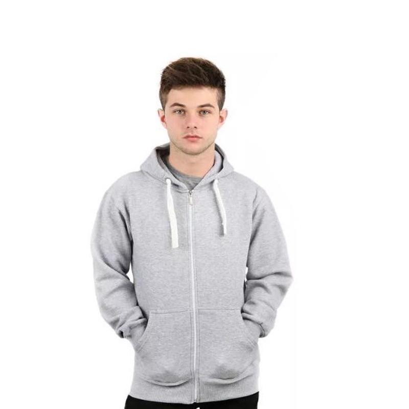Men's Plain Zip up Hoodie in Fleece, White Drawstring and Zipper, Front Pockets and Hood- Boys Basic Hoody, Size Medium to 5XL 1