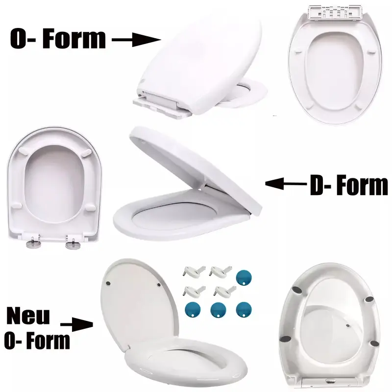 Soft Close Square Toilet Seat Quick Release,Anti-Bacterial White+360° Adjustable Stainless Hinges, Simple Top Fixing Lid Loo WC 3