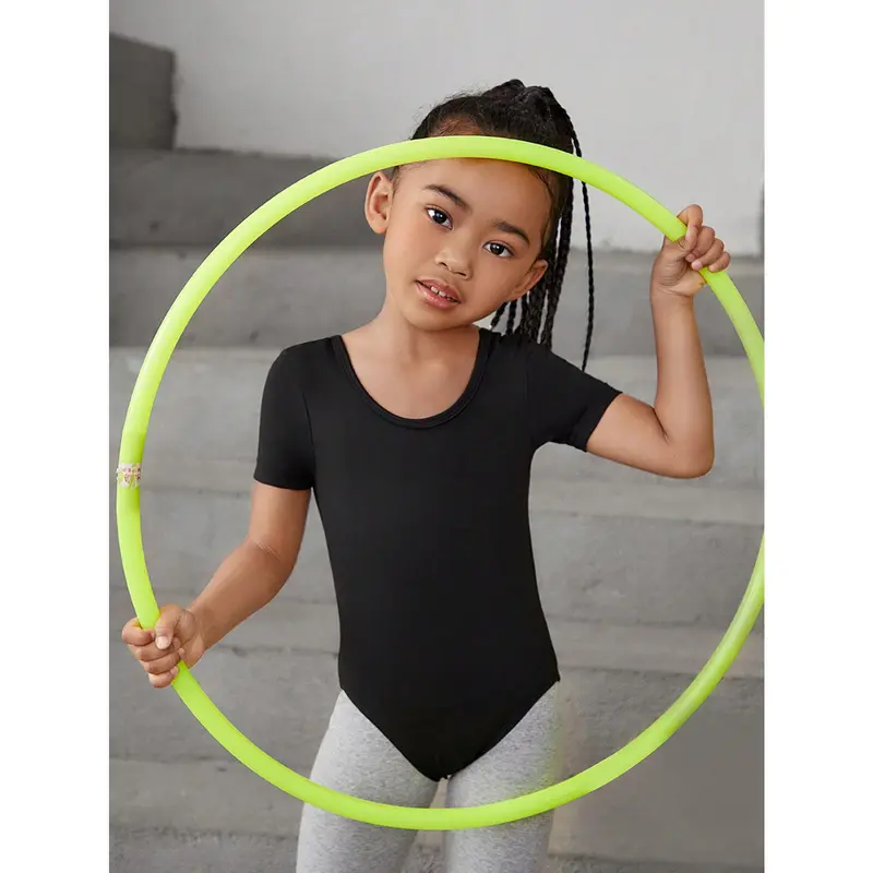 Young Girl Solid Color Short Sleeve Sport Bodysuit 4