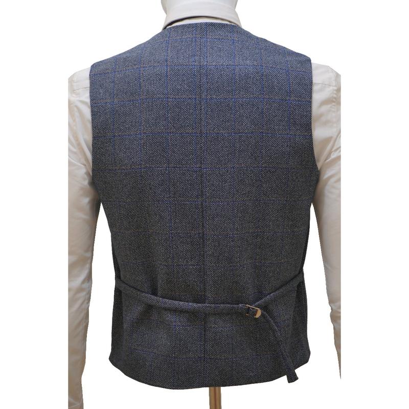 Men's Check Tweed Blue 3 Piece Suit Wool with Jacket, Waistcoat, Trousers and Tie 5