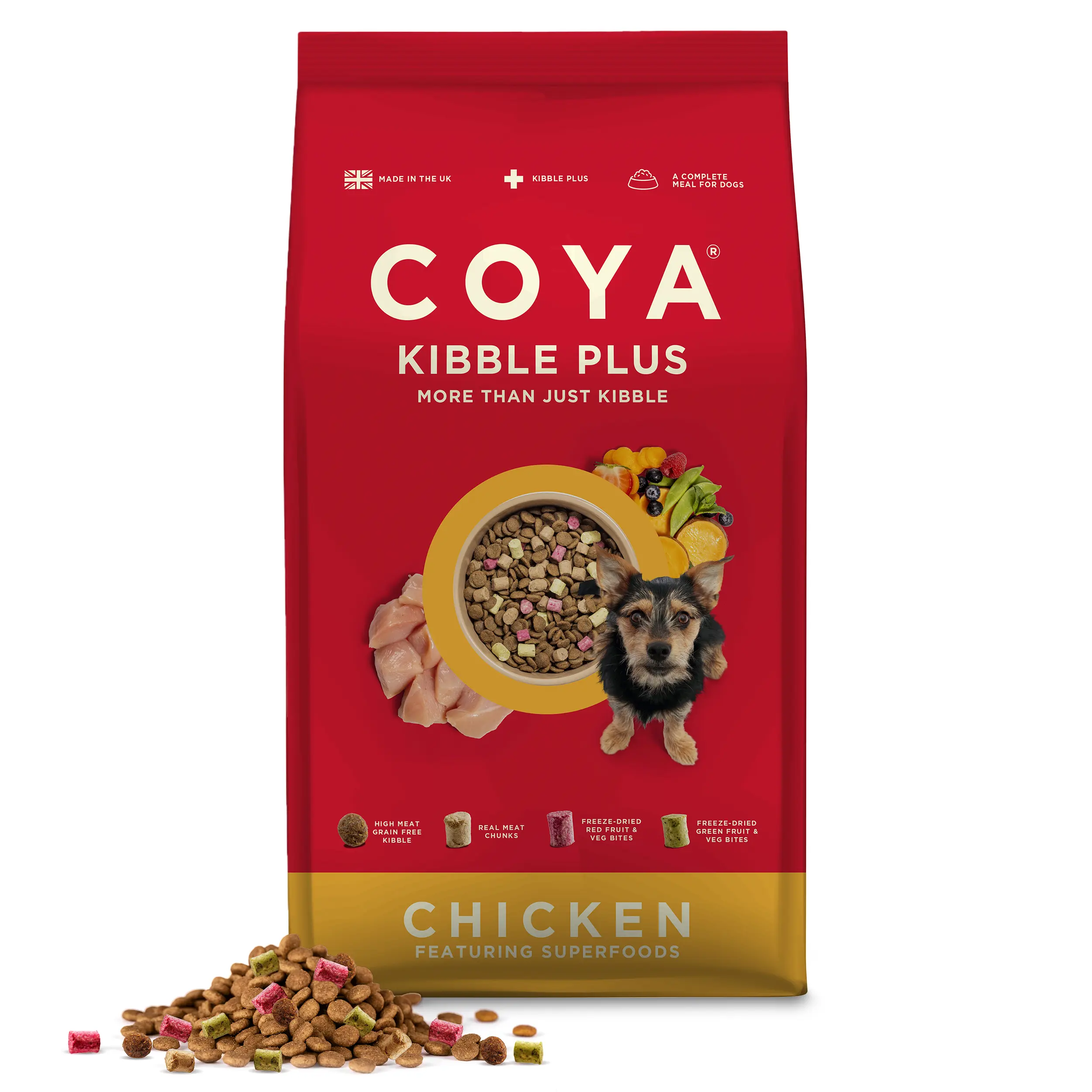COYA Kibble Plus Chicken Complete Dry Dog Food With Boosting Kibble Unique Blend Of Dog Kibble & Freeze-Dried Raw Chicken, High Protein Dry Dog Food, More Than Just Kibble