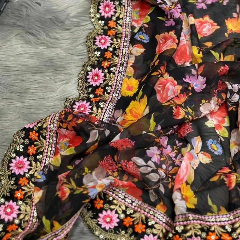 Elegant Floral.Saree with Embroidery Blouse Material Now Available @ Meera's Fashion Traditional 1