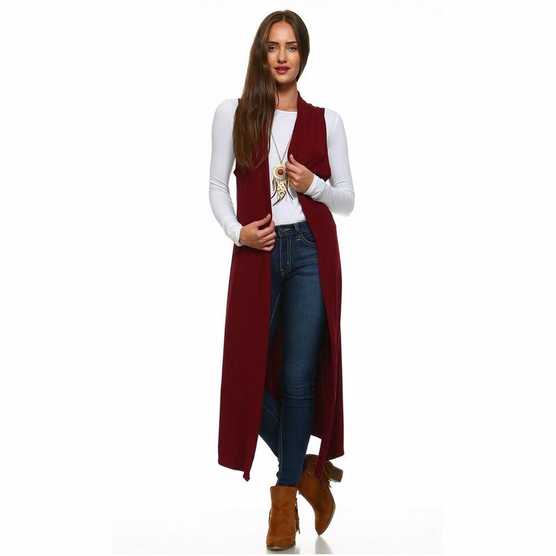 Womens Ladies Sleeveless Maxi Long Length Boyfriend Cardigan Collared Top Long Duster Jacket Coat Ladies Blazer Waistcoat Casual Light Womenswear Garment Party Soft Stretchy 6