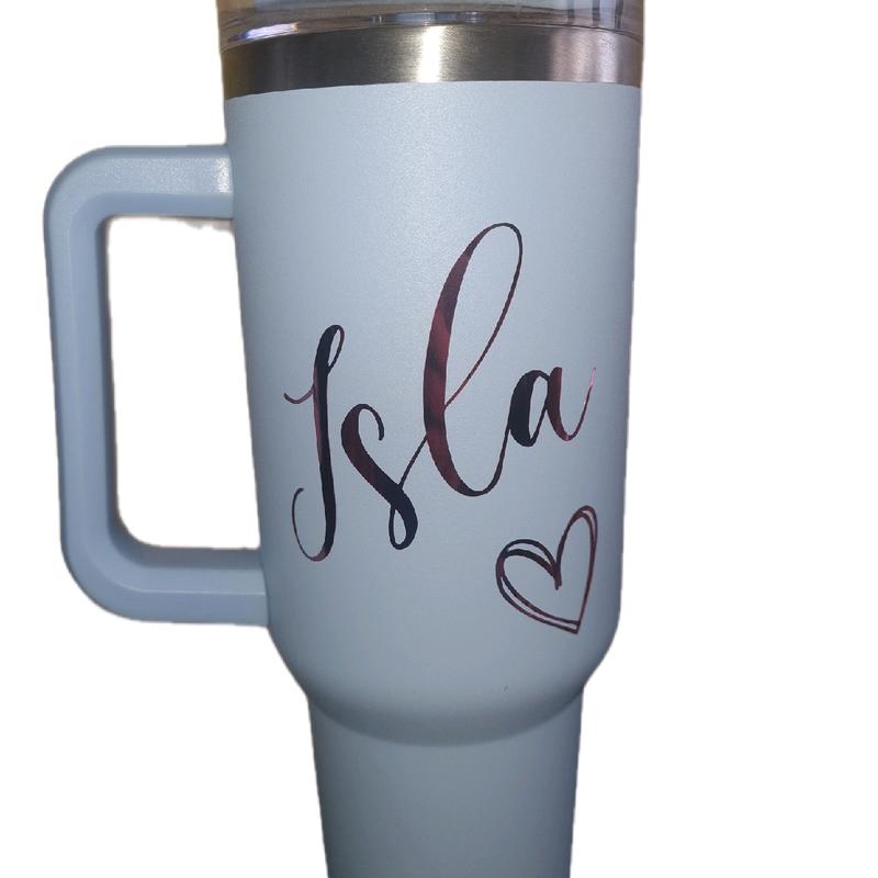 40oz personalised insulated tumbler with straw and handle for hot and cold drinks 0