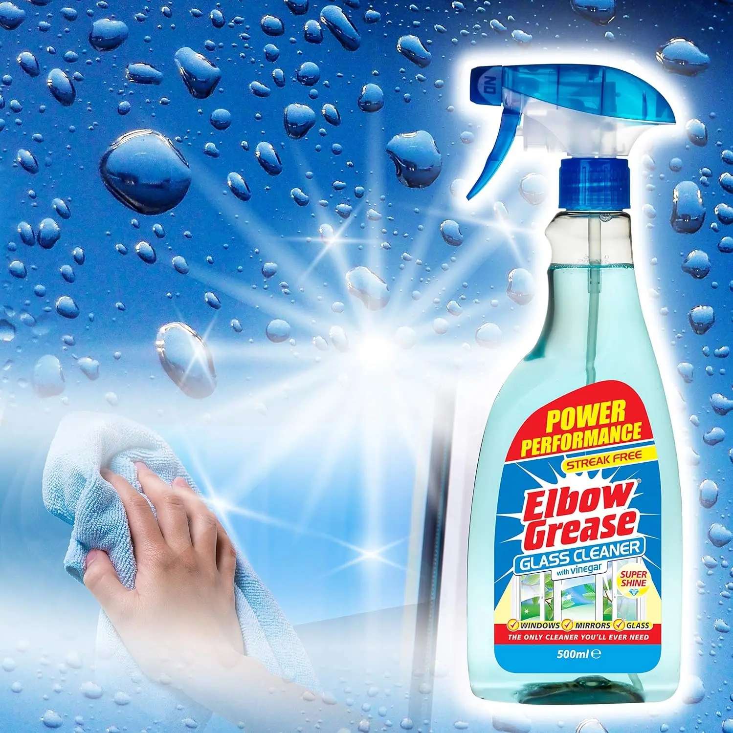 500 ml Glass Cleaner with Vinegar for Windows and Mirrors - Household Window Cleaning Equipment (Pack of 1) Household