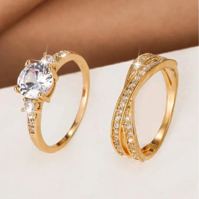 Melee Round Moissanite Couple Rings - Moissanite Gold Rings - Fashion Gold Rings