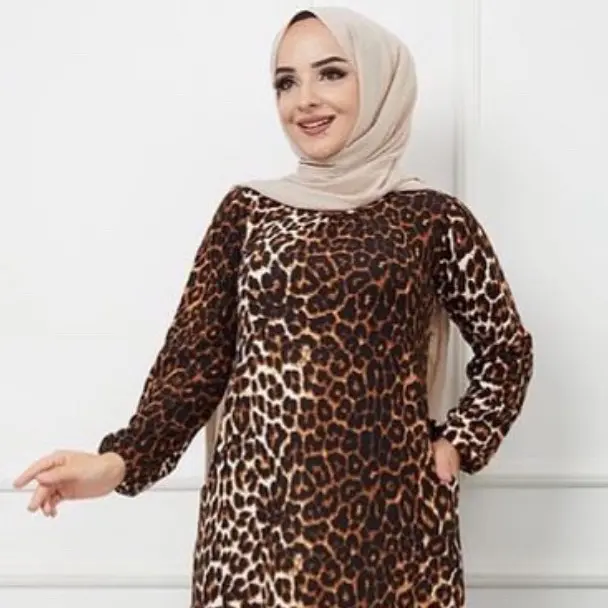 Abaya Women's Leopard Print Maxi Abaya Dress - Made in Turkey for Casual Comfort - Summer, Womenswear