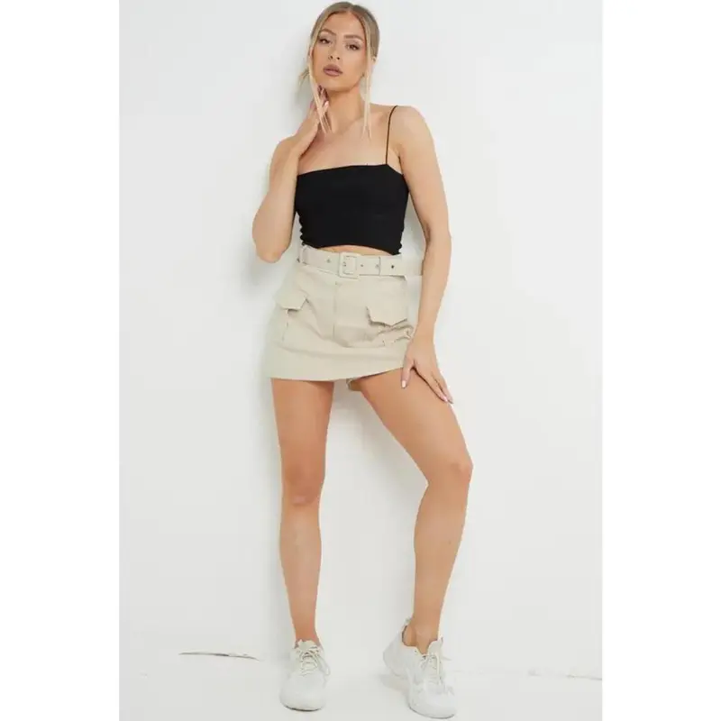 [Order Amount Over 20 Minus 5 ]Womens Commuter Stretchy Cargo Combat Belted Skort Short Skirt Fabric Pocket Womenswear Bottom sabrinacarpenter skirts 7