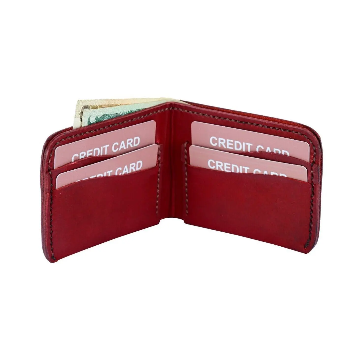 Urban Kevlar Handcrafted Genuine Leather Wallet - Classic Men's Bifold Wallet - Gift For Mens Cherry Red