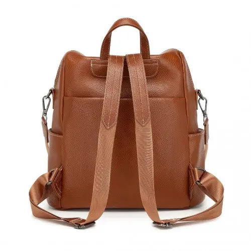 BPM2438 - Miss Lulu Women's Convertible PU Leather Backpack & Shoulder Bag – Versatile 2-in-1 Design - Brown 3