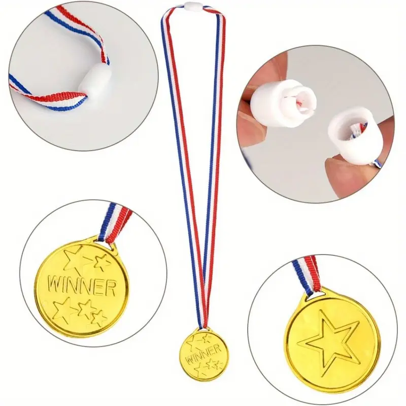 36pcs Golden Plastic Medals with Ribbons - 3.71cm Diameter, 27.94cm Ribbon - Perfect for School Competitions & Sports Events, Party Favors, and Rewarding Youngsters 1
