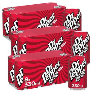 Dr Pepper Zero Sugar 330ml -Pack of 24,  Sparkling Fruit Flavour Beverage Drink