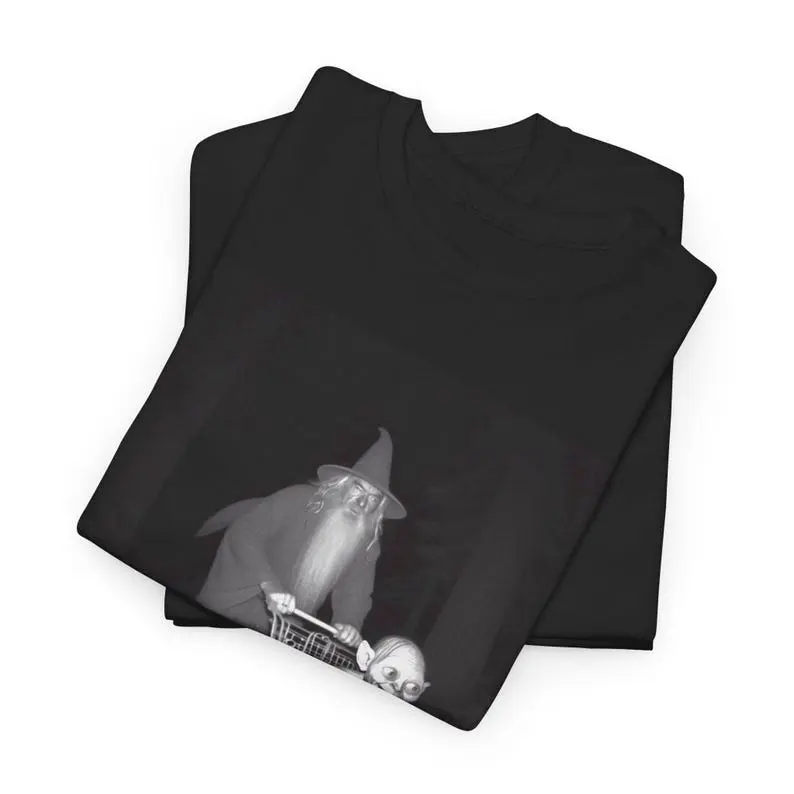 Gandalf Pushing Gollum in Shopping Cart funny moment lord of the ring Unisex Heavy Cotton Tee 1