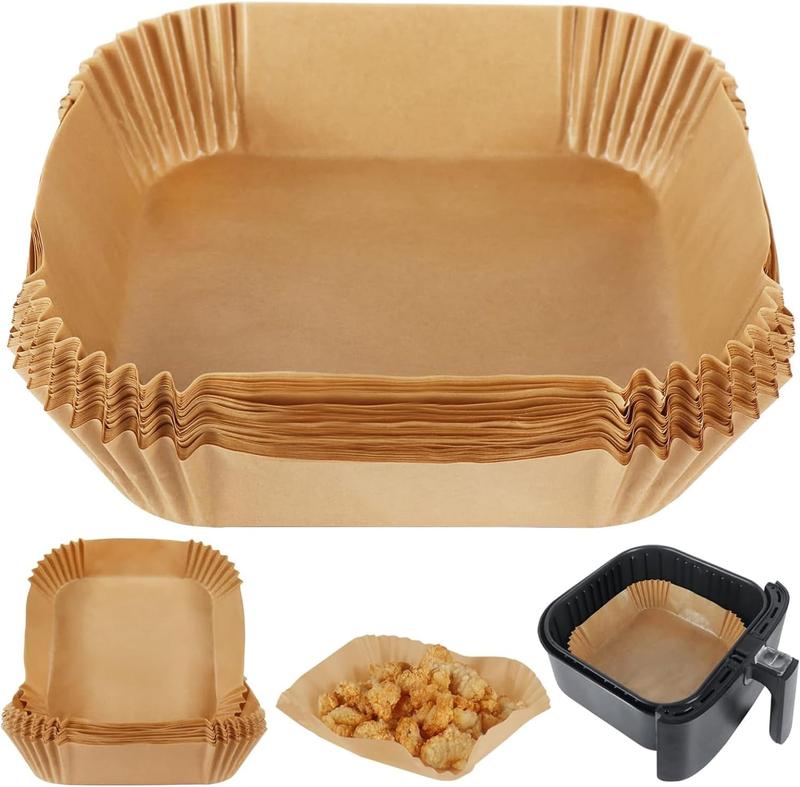 Air Fryer Liners Square 6.3 inch (16 cm) Multipurpose Grease, Water and Oil-Proof Non-Stick Disposable Paper Liners for Air Fryer Microwave Oven Steamer 0