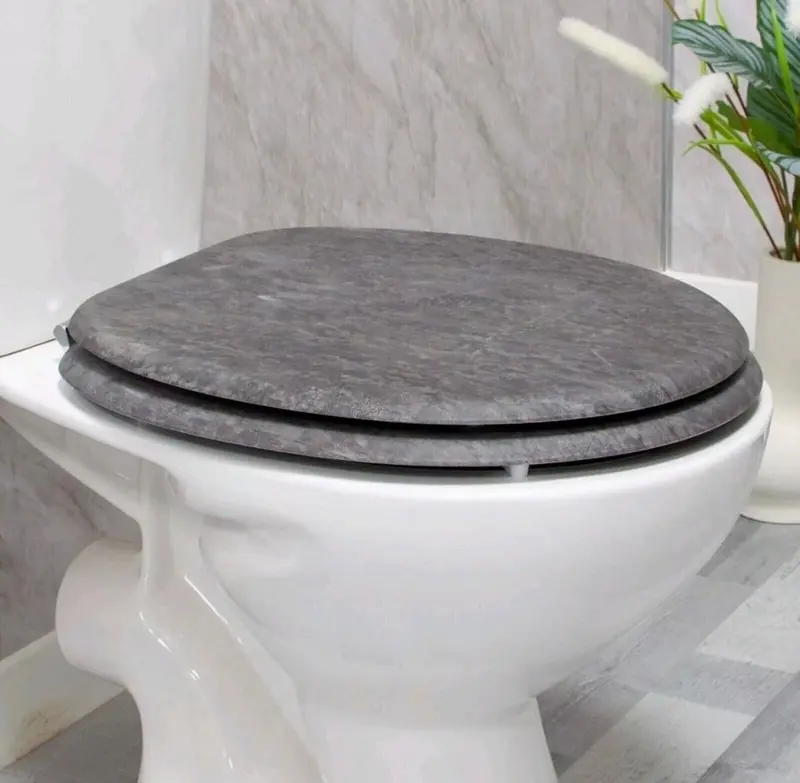 Slate Grey Effect Toilet Seat Strong Chrome Hinges Standard Loo Seat With Fitting 5