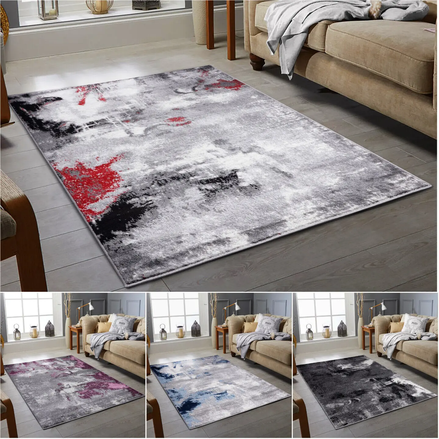 MODERN DESIGN RUG BLACK GREY SOFT LARGE LIVING ROOM FLOOR BEDROOM CARPET RUGS