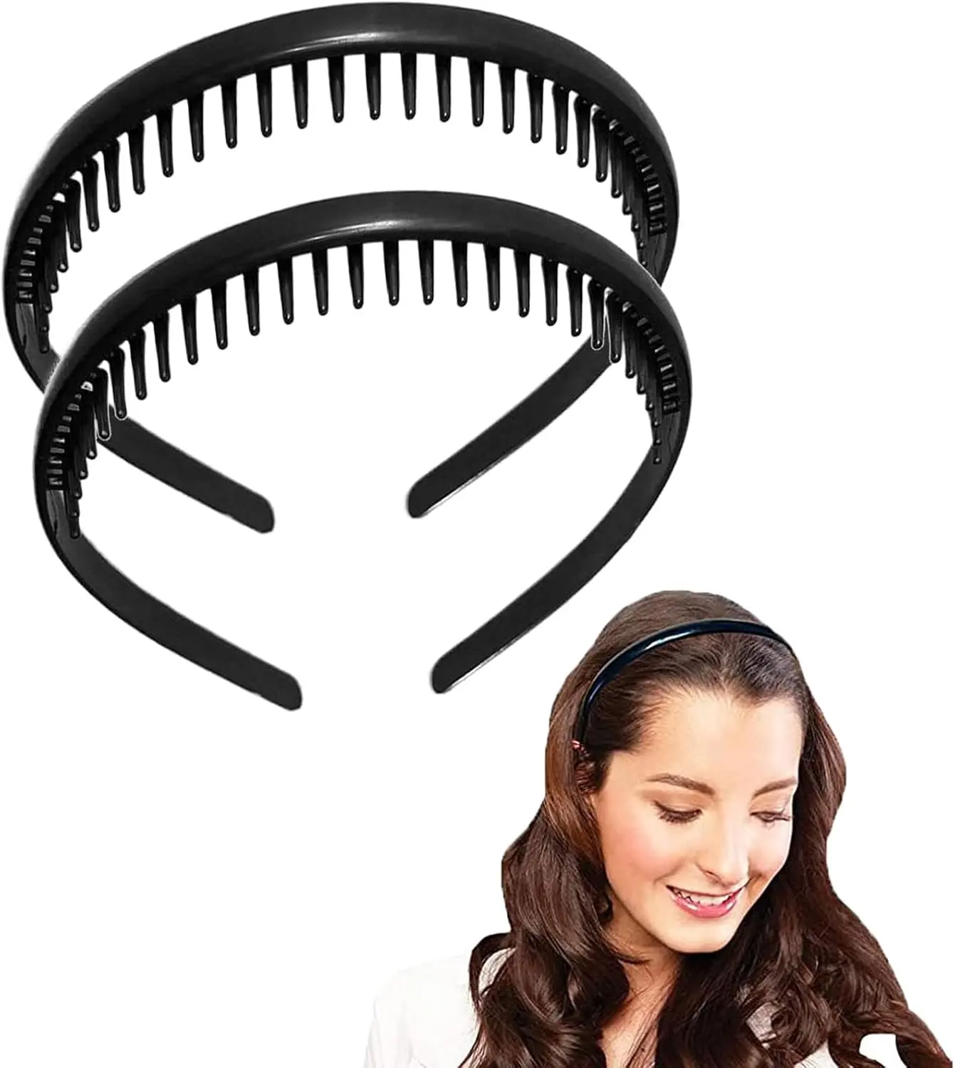 Unisex Teeth Comb Headbands 2 Pack Non-Slip Sports Hair Bands for Women Men