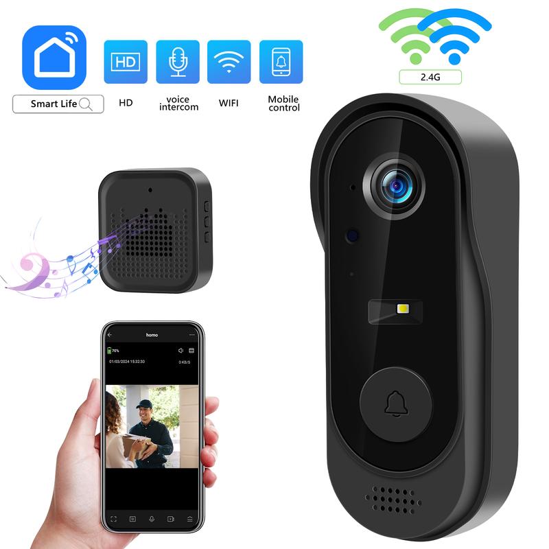 Wi-Fi Smart Video doorbell Phone Security Camera  Wireless with Motion Detection, Night Vision, Cloud Storage, Two Way Audio, Chime Ringer Included ，IP65 Waterproof 3