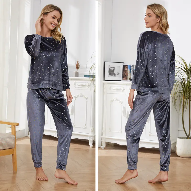 Ladies Pyjama Set Super soft Velour Cosy Long Sleeve Top & Bottom Pants Sleepwear Loungewear Nightwear for Women with Elasticated Trousers Size 8-22 Comfort Comfortable Womenswear Fit Pajamas Adjustable Minimalist Homewear Pjs Basic Winter Ribbed Comfy 3