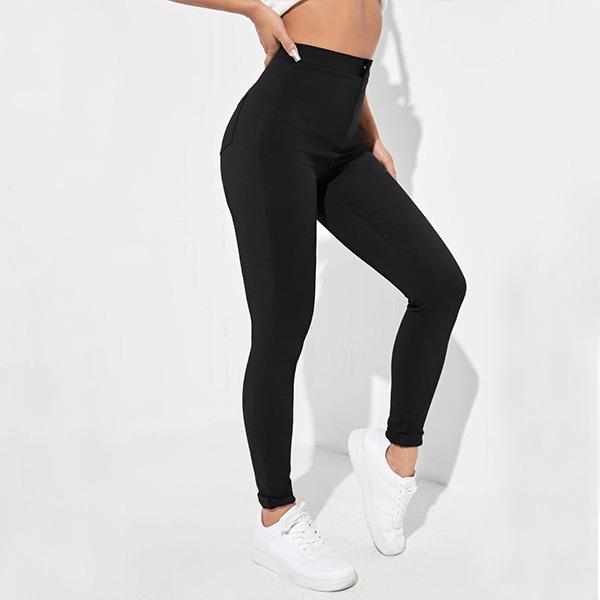 Elengatine Women's Trendy High Waist Black quality leggings,Solid Color Minimalist Skinny Pants, High Elasticity Slim Fit Trouser,Ladies Casual Clothing for Indoor Outdoor Wear Basic Comfort Bottom Comfortable jean shorts Womenswear Nylon Causal Style 5