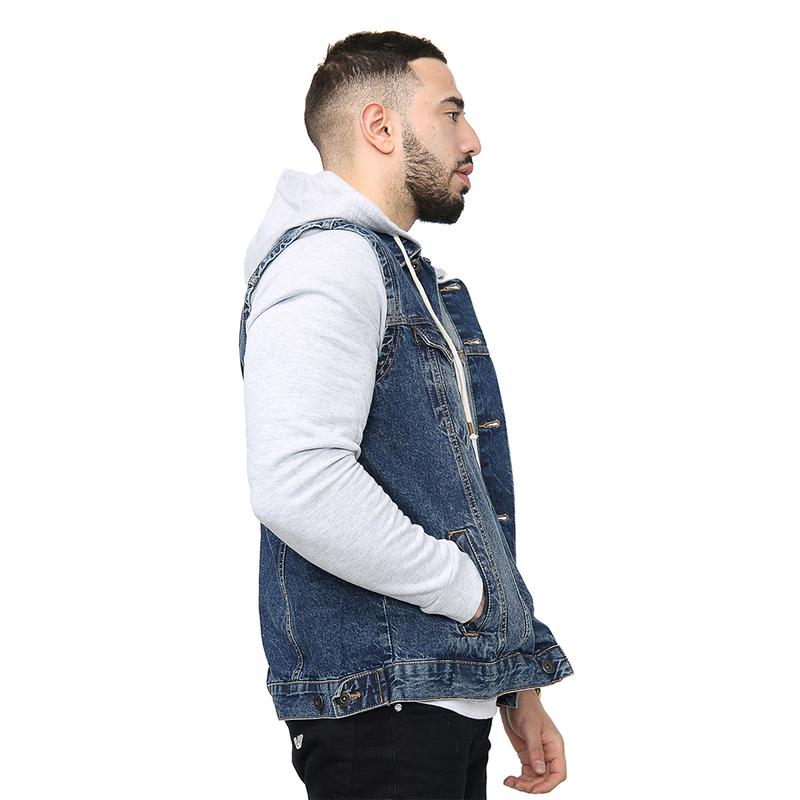 NOROZE Mens Trucker Denim Long Sleeves Jacket Detachable Hood Washed Denim Fleece Hoodie Classic Menswear Casual Western Style Jean Jackets Coat UK Sizes S-XXL 5