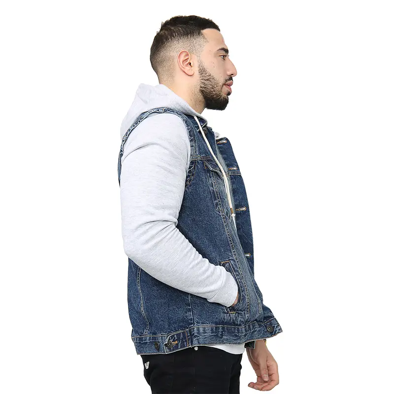 NOROZE Mens Trucker Denim Long Sleeves Jacket Detachable Hood Washed Denim Fleece Hoodie Classic Menswear Casual Western Style Jean Jackets Coat UK Sizes S-XXL 4