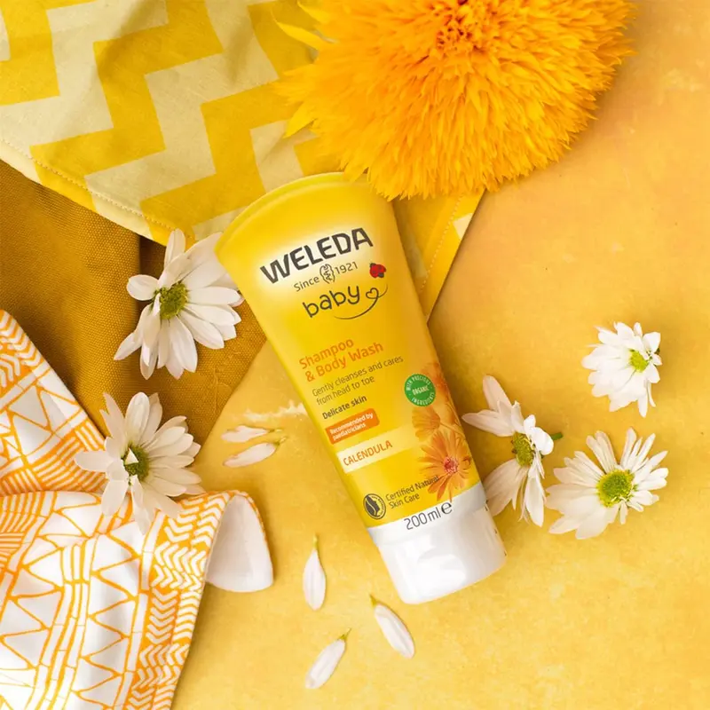 Weleda Baby Shampoo & Body Wash w. Calendula, Sensitive Kids Shampoo & Baby Bath Wash, Baby Face Wash & baby Shower Cream in One, by Weleda Baby Skincare - 200ml 1