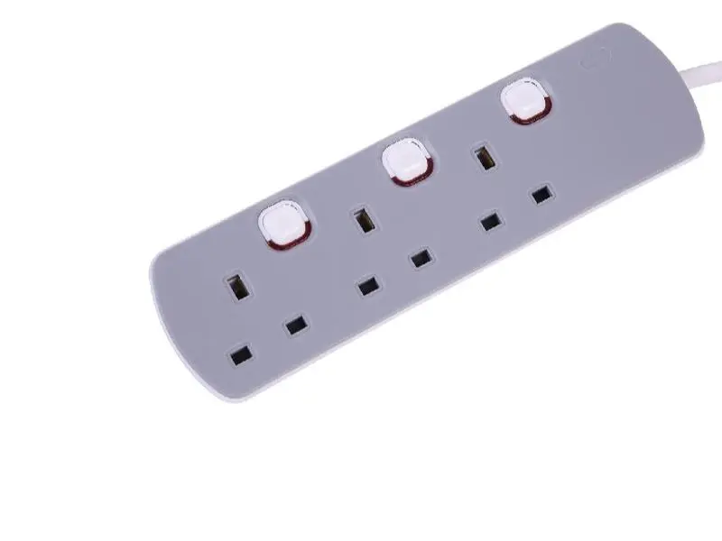 PRO ELEC (Pack of 2) Gray Electronic Extension Lead with 3 Gang 1 Metre Cable & 3 Pin Socket for Home, Office, Kitchen - Wall Mountable & Multi Socket Mains Strip