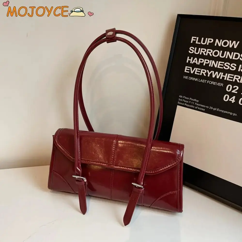 2024 Hot Sale Wine Red Shoulder Bag for Women Waterproof Leather Belt Buckle Design Handbag French Brand Underarm Bag Tote Purse