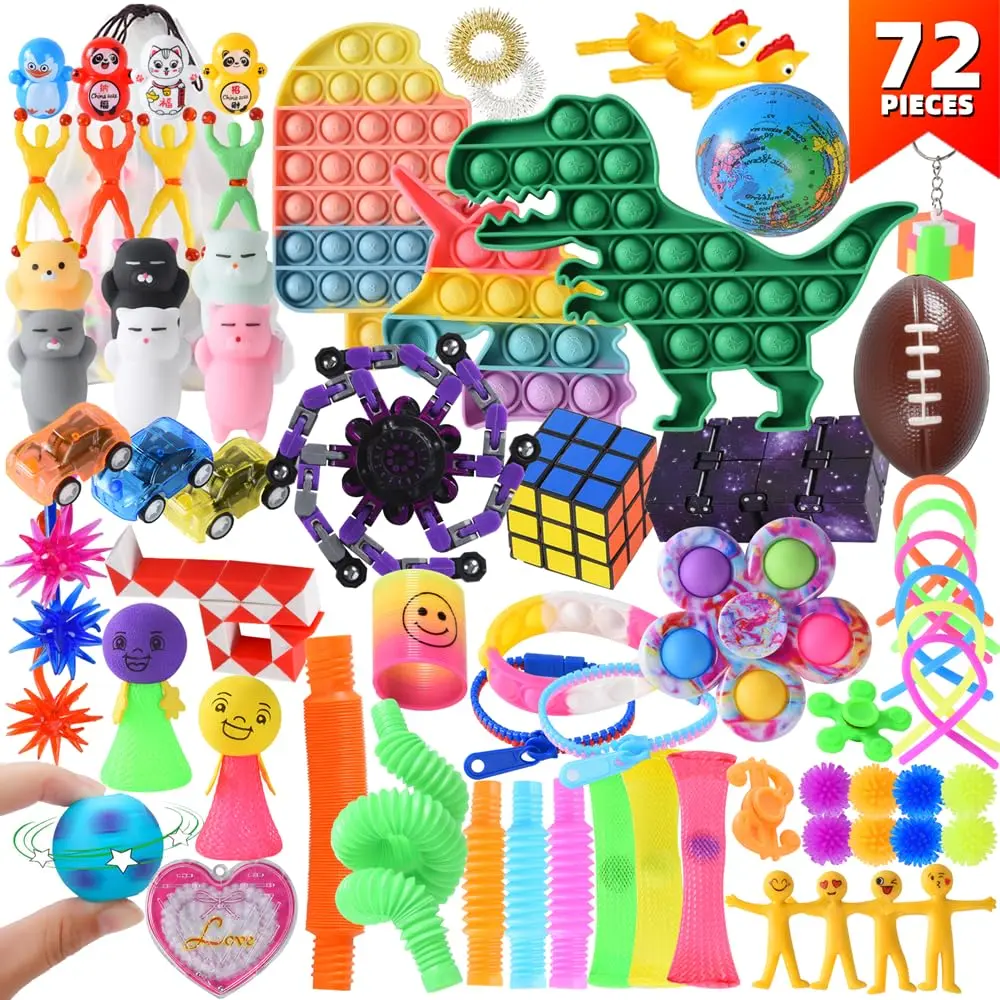 Estationeryhouse 72 Pack Toys Set with Popping Sensory Fidget Toys for Kids and Adults Fidget Simple Stress Relief Kit Gift For Kids for Birthday Christmas and Return Gifts
