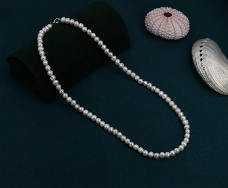 Genuine Freshwater Pearl Necklace in Sterling Silver, Slightly Irregular Shape 4mm Round Fresh Water Pearl Necklace, Men or Women, Unisex 2