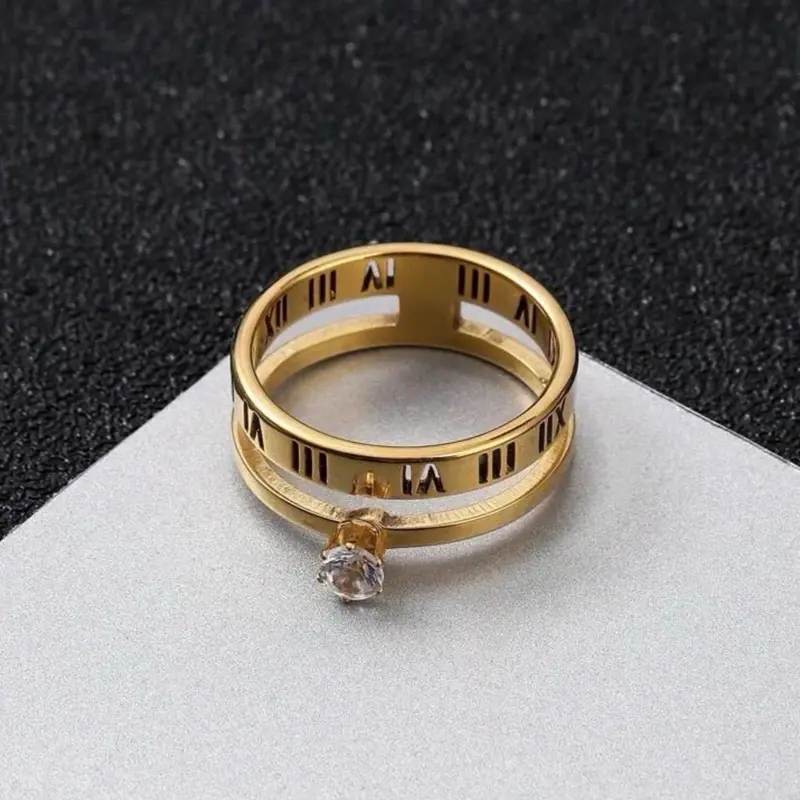 Stainless Steel Unisex Ring with Roman Numerals and Cubic Zirconia for Any Occasion moissanite gold jewellery silver jewellery 2