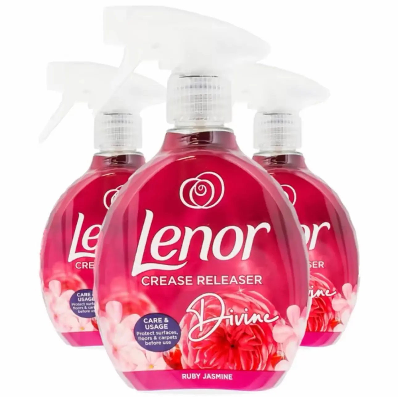3x lenor Fabric Cloth Remove Crease Releaser Spray Ruby Jasmine Fragrance 500ml