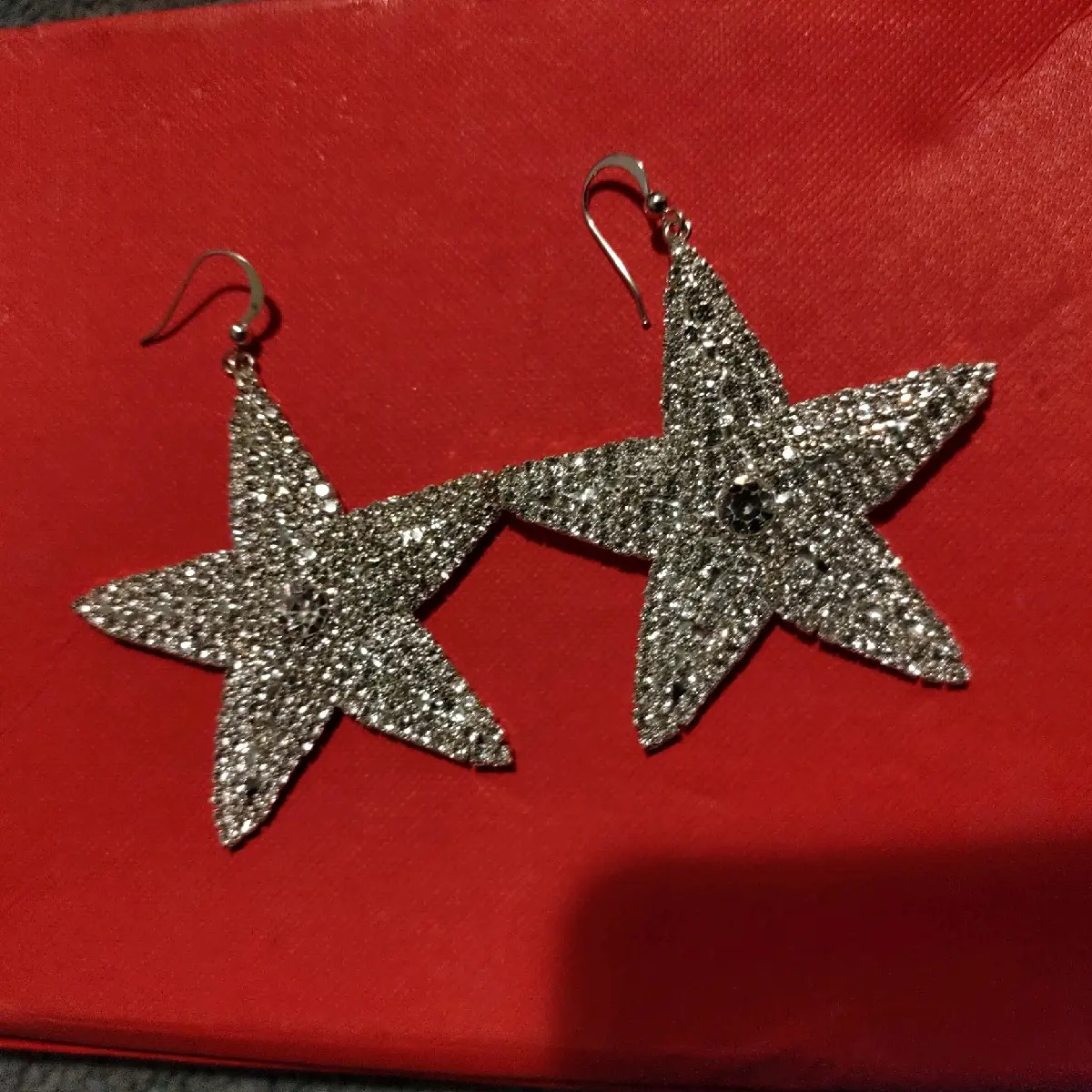 Huge sparkly rhinestone star drop earrings