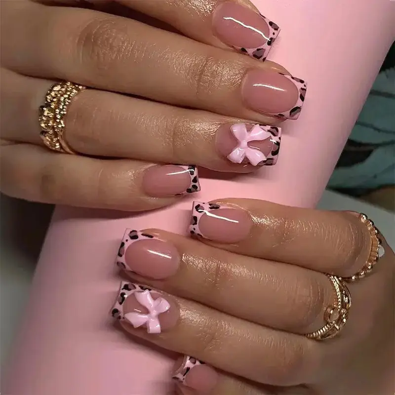 Pink French Style 3D Bowknot Press-On Nails Default 0