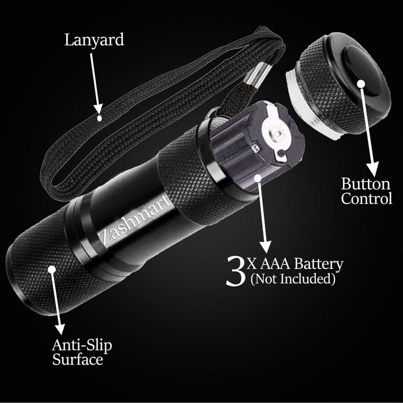 Zashmart UV Torch, Torch Light, 87MM L 9LED Echo Torch, 395 NM Black Flashlight led torch, Powerful UV Light For Pet Urine Detection and Carpet Inspection, Bright Torch light, 3 x AAA Portable Battery (Not Included), High Power Torch for all Detector). 5