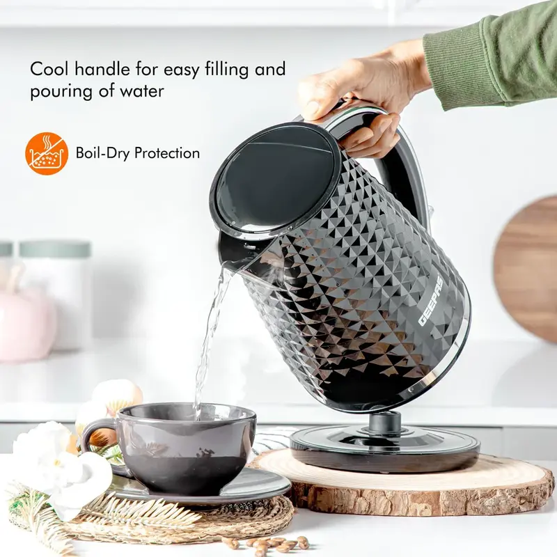 Geepas Black Kitchen Set - 1.5L Electric Kettle (3kW Rapid Boil), 4-Slice Toaster (Wide Slots, Auto Shutoff) & 20L Microwave (5 Power Levels, Timer) - Stylish & Space-Saving Kitchen Trio for Effortless Cooking & Reheating! 2