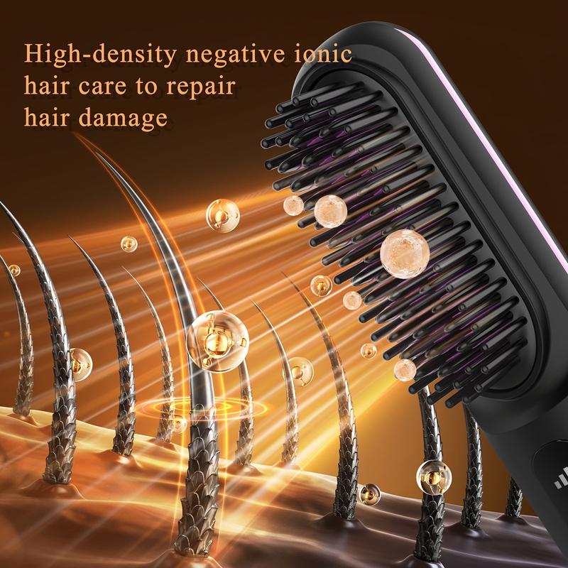 Cordless Hair Straightener Brush, Portable Negative Ion Hot Comb Long Battery Life with USB Rechargeable Feature Fast Heating 3 Temp Settings Anti-Scald, 20Mins Auto-Off, for Travel Comfort 4