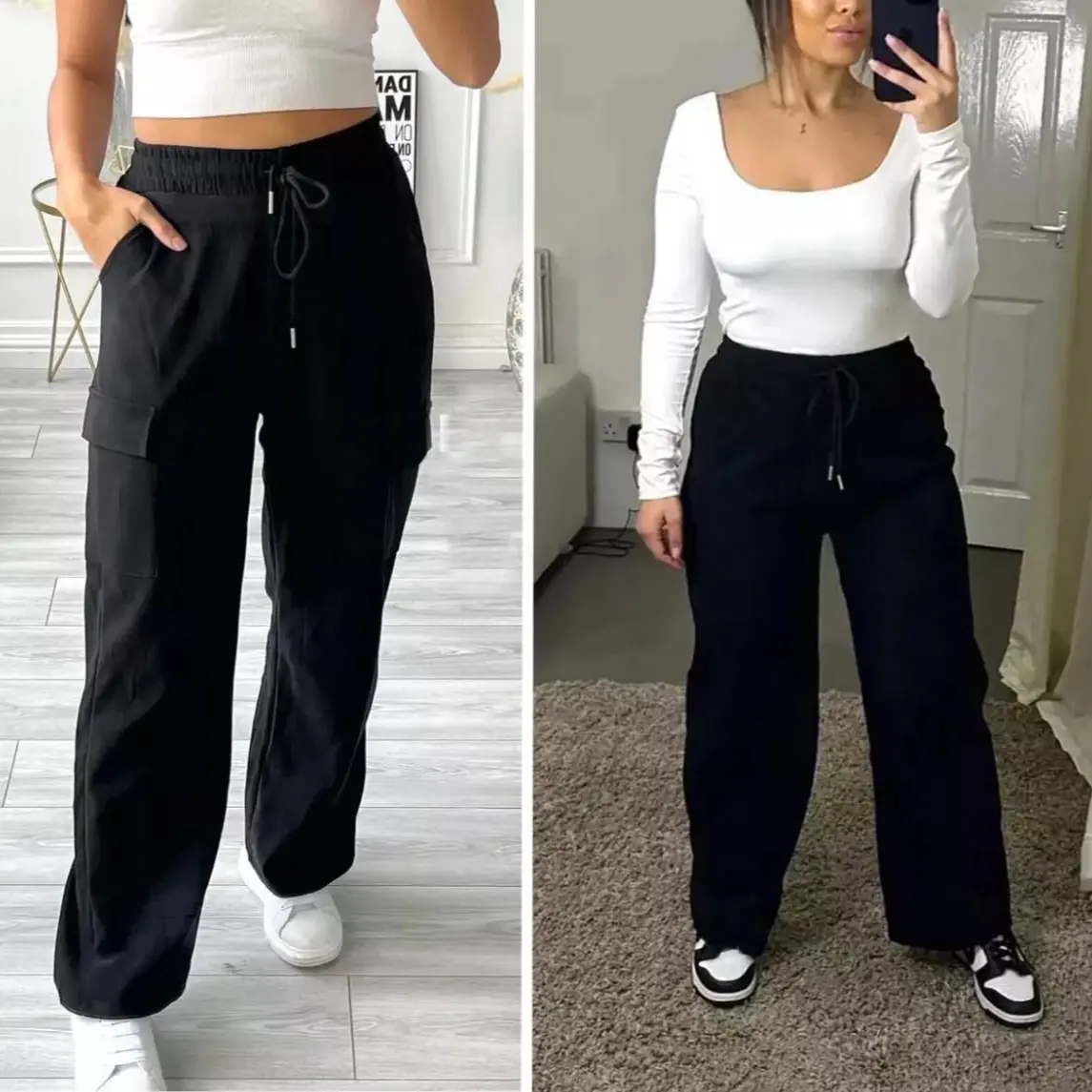Wide leg cargo trousers
