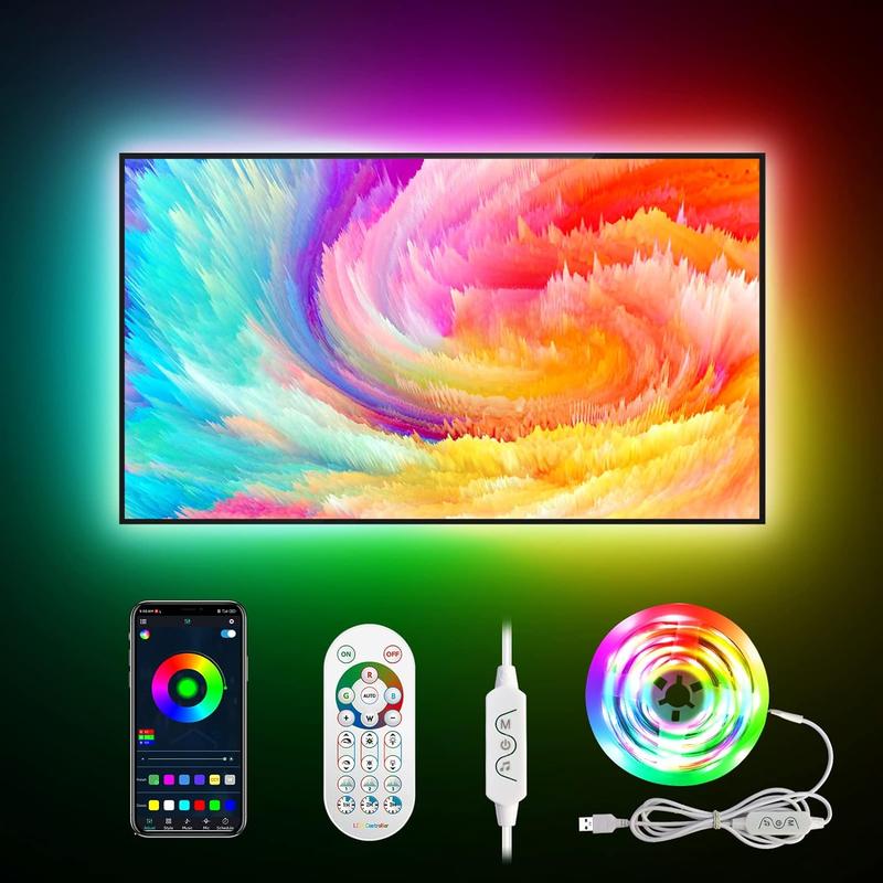 TV Led Lights, 4M TV Led Backlight Led Lights USB Powered RGB TV Led Light Strip for 32-55 inch TV/Monitor Behind Lighting, Led TV Lights with Remote, Music Sync Bluetooth APP Control 5