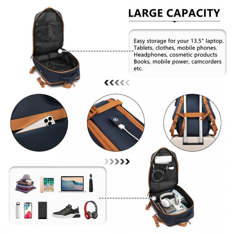 [MissLulu Bags Weekend Travel Set] ABS Cabin Size 20'' Suitcase with Vanity case and 2Pieces Expandable Travel Duffel Bags or Backpack with Charging Port (3 Designs / 6 Colours Available) 7