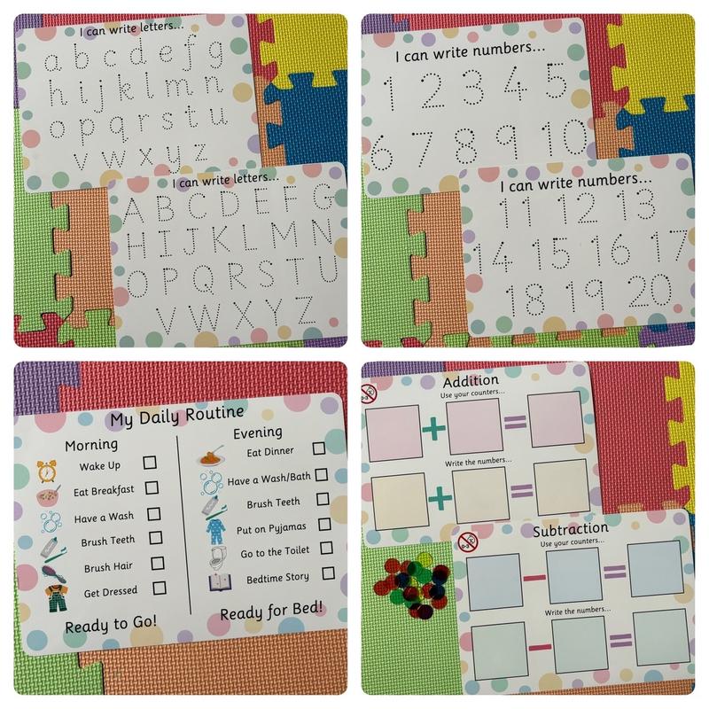 Start School Pack - Tracing Numbers Mats & Tracing Letters Mat, Addition & Subtraction Mats, Daily Routine Chart & Dry Wipe Pen 1