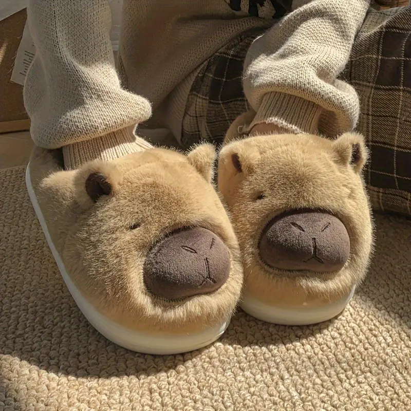 Cozy Capybara Plush Slippers for Women - Cute Cartoon Animal Design, Non-Slip EVA Sole, Warm Indoor Shoes Girl Footwear Slide Flipflop Comfort Tsinelas