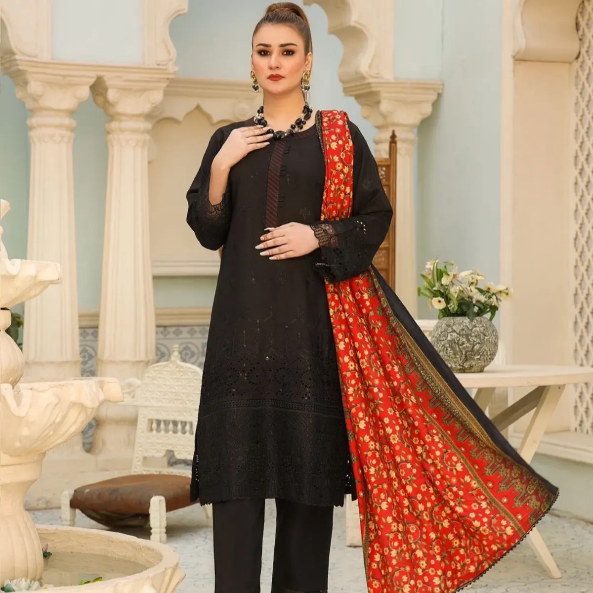 Munira Designer winter collection danank embroidery with printed wool shawl