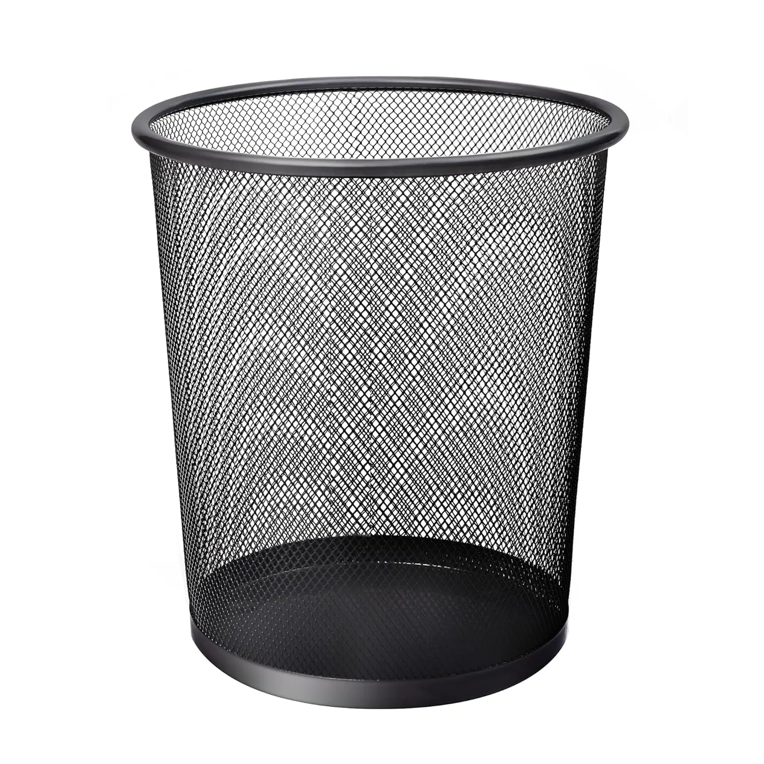 Round Trash Can - Black Non-slip Mesh Bin, Stylish & Sturdy Metal Waste Can for Home, Bedroom, Office, Bathroom, Living Room & Kitchen - Indoor Garbage Bin with Sleek Design