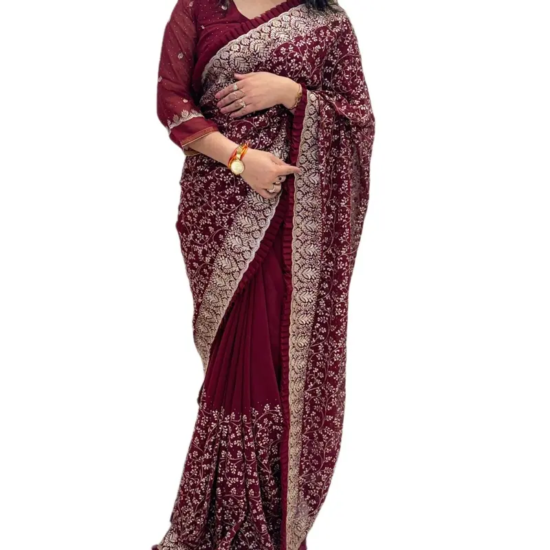 Georgette Frill Saree Blouse Set for Women - Traditional Dress