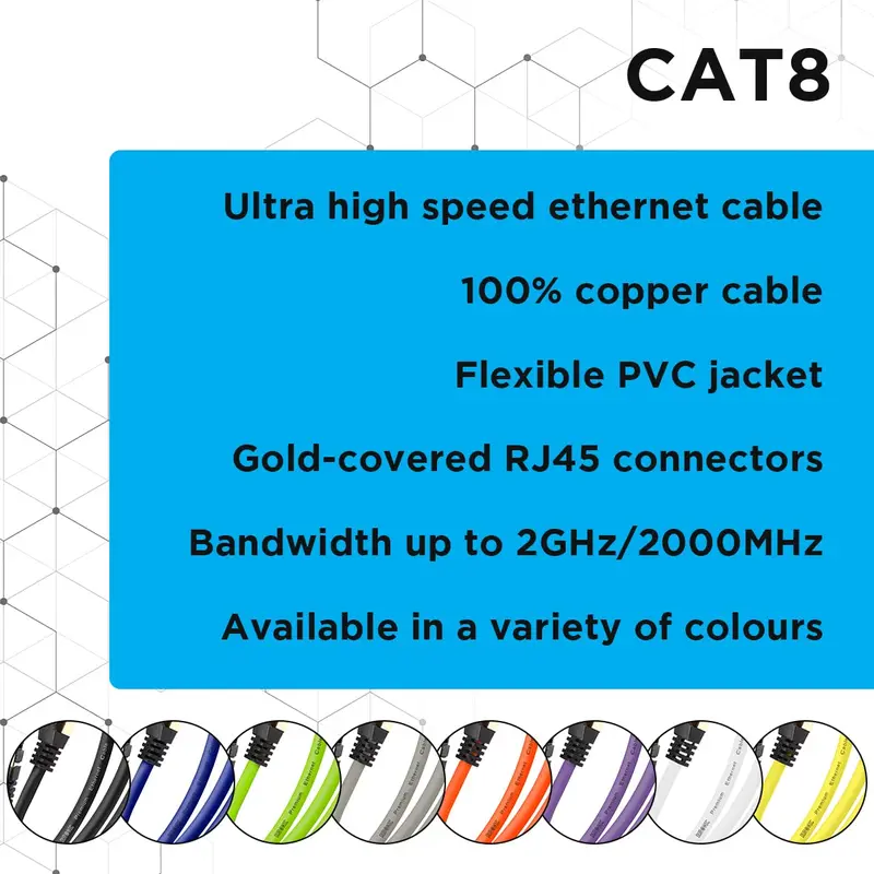 Duronic Ethernet Cable 3M High Speed CAT 8 Patch Network Shielded Lead 2GHz / 2000MHz / 40 Gigabit, CAT8 SFTP Wire, Snagless RJ45 Super-Fast Data - Purple 7