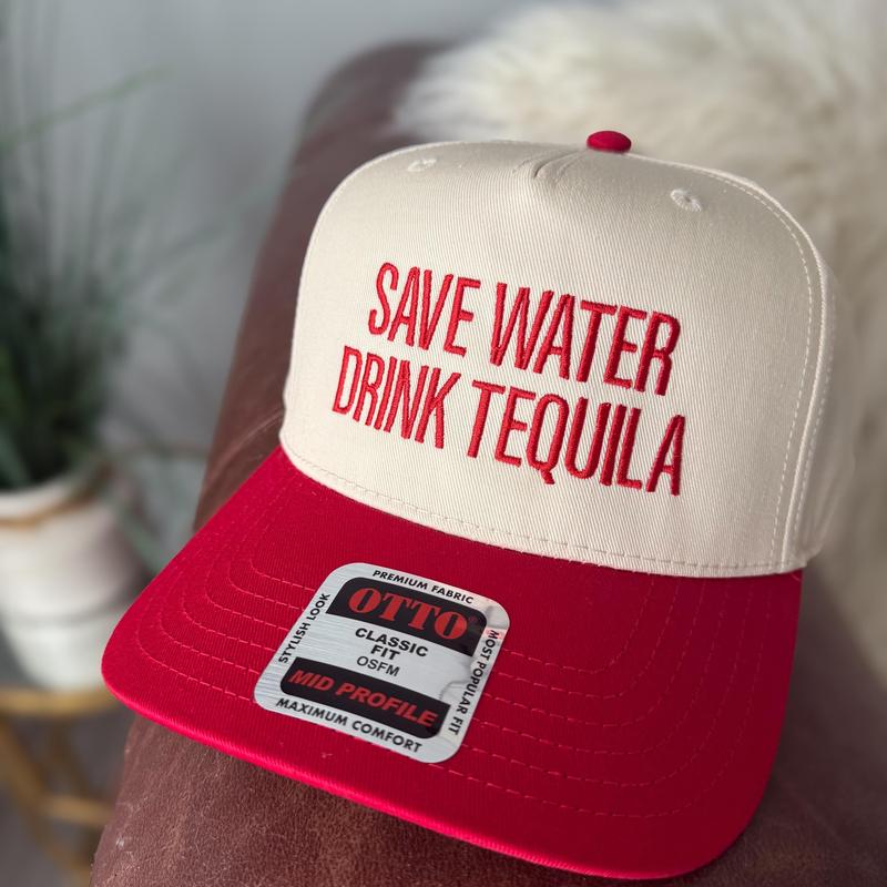 Save Water Drink Tequila Vintage Trucker Hat embroidered, Nashville Hat for Women, Country Concert Hat Day Drinking, vacation Hat for her 0