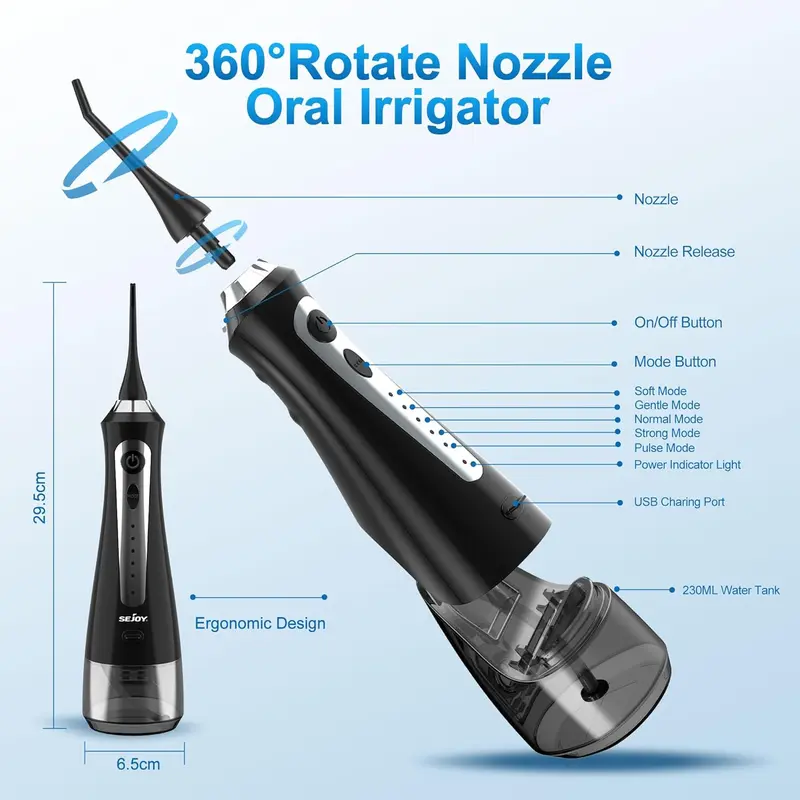 Water Flosser Cordless with 230ml Water Pick and 8 Jet Tips for Dental Oral Cleaning Handy Plug 1