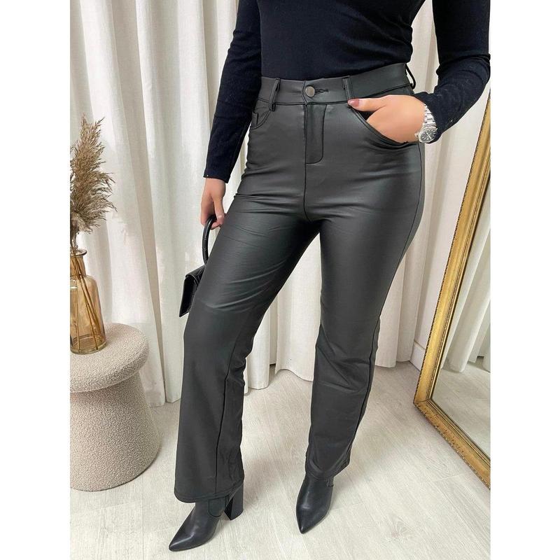 iKrush High Waisted Faux Leather Trouser i38437 High Waist   Regular Length    Workwear Partywear Plain Work Night Out 4